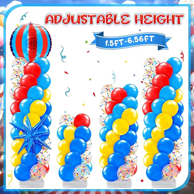 2 Sets Carnival Balloon Column Stand Kit Circus Theme Birthday Party Supplies Including Red Blue Yellow Balloon Garland Arch Kit for Birthday Carnival Theme Decorations