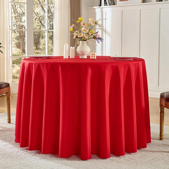 Round Tablecloth 120 Inch Tablecloth 6 Pack Red Table Cloths Washable Decorative Linen Polyester TableClothes Cover for Dining Table Banquets Buffet Parties and Wedding