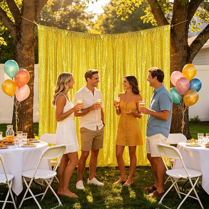 Sugargirl Golden Yellow Sequin Backdrop Curtain 6 Panels 2FTx8FT Glitter Golden Yellow Background Drapes Sparkle Photography Backdrop for Party Wedding Birthday Wall Decoration