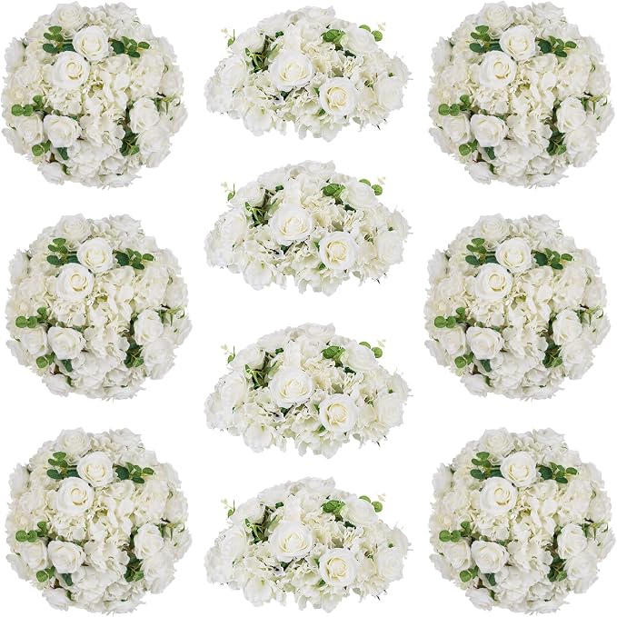 White Flowers Balls for Centerpieces: 10 PCS 14.2" Diam Flower Centerpieces for Tables in Wedding Reception Decorations Arrangement for Party Celebration Planners