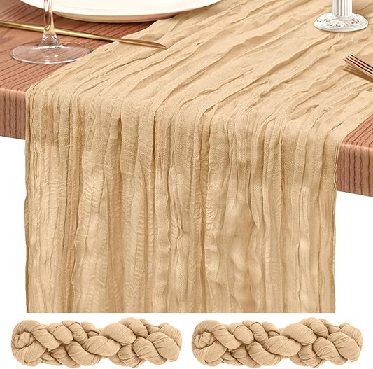 2 Pack Cheesecloth Table Runner 10FT Nude Table Runner Boho Gauze Cheese Cloth Table Runners Long Rustic Sheer Table Decorations for Wedding Party Baby Bridal Shower Birthday Holiday Home