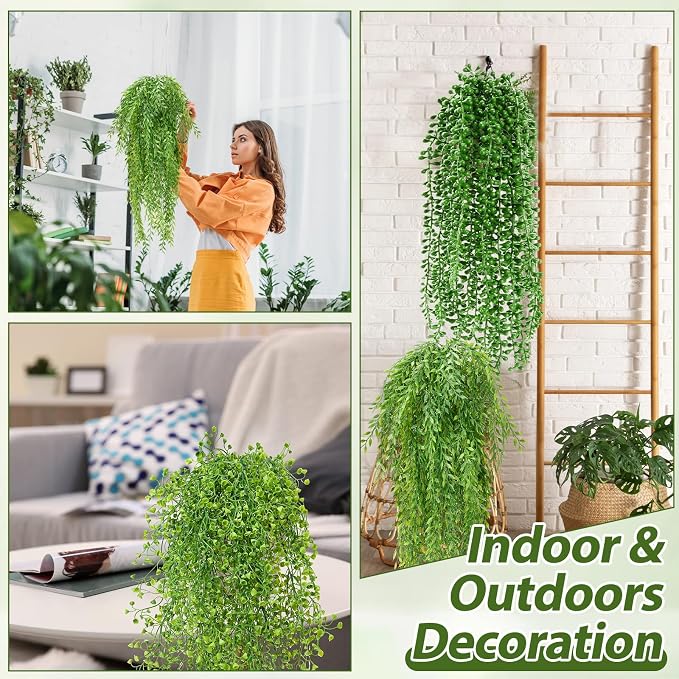 Daifunli 12 Pcs Artificial Hanging Plants Fake Hanging Ferns Plastic Fake Plant for Wall Room Garden Garland Indoor Outdoor Decor No Basket (Mandala, Willows, Fuchsia, String of Pearls)