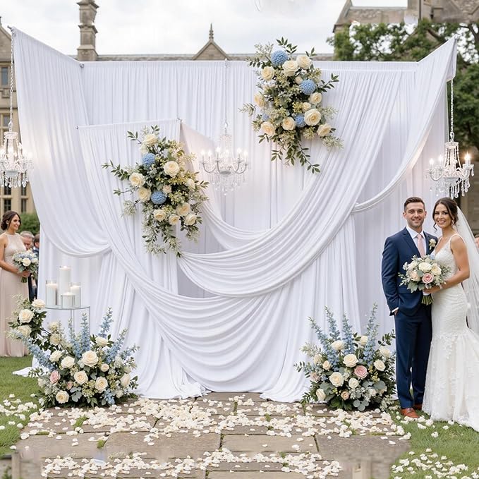 10ft x 14ft White Backdrop Curtains for Wedding-Wrinkle Free Backdrops Curtain Drapes Fabric Photo Back Drop Cloth for Baby Shower Photography, 2 Panels 14ft(H) x 5ft(W)