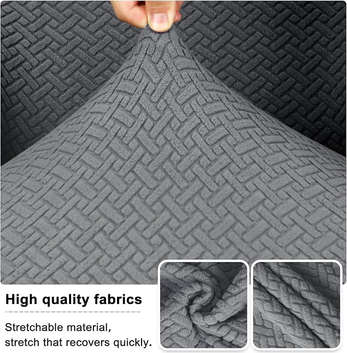 Lellen Velvet Stretch Wingback Chair Cover Slipcover - Reusable Protector Cover for Dining Room Banquet Home Decor etc Machine Washable Hand Washable (01 T-Shaped Twill Sliver Grey, 4PC)