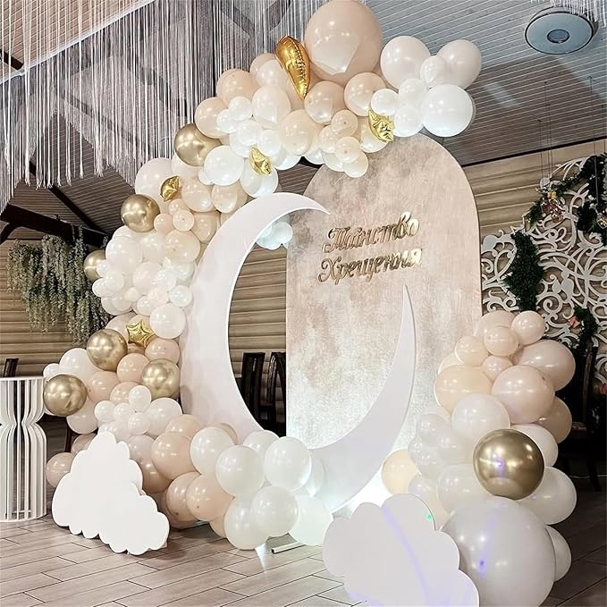 Beige Champagne Gold Balloons Garland Arch Kit, 102PCS White Sand Metallic Champagne Gold Nude Neutral Cream Balloons for Wedding Baby Bridal Shower Boho Birthday Anniversary Party Decorations