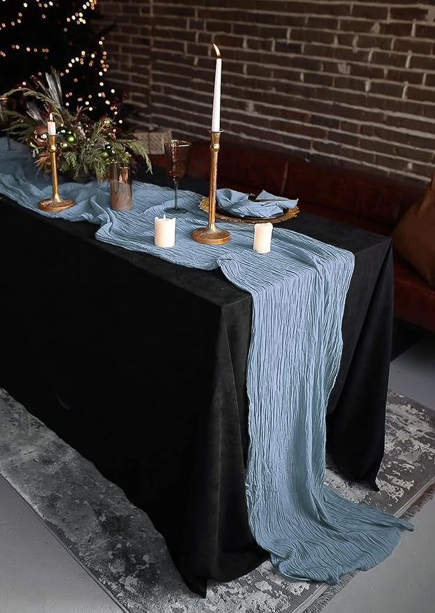 24 Pack Dusty Blue Table Runner, 10FT Cheesecloth Table Runner Long Romantic Semi Sheer Rustic Boho Gauze Table Runners for Wedding Bridal Shower Birthday Party Decorations(21.5×120 Inch)