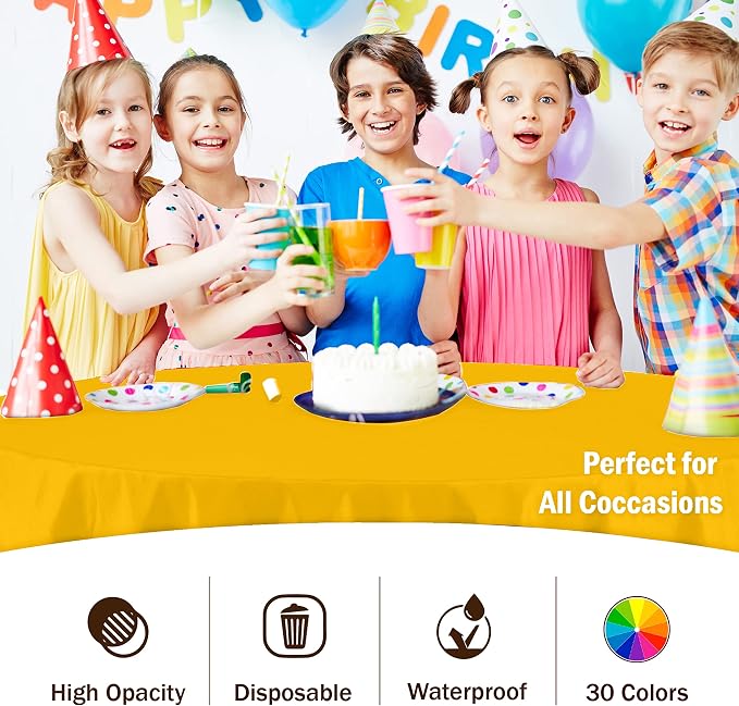Exquisite Yellow Round Tablecloths Plastic Table Cloth Disposable 48 Pack 84" Inch Round Table Cloth Disposable Yellow Tablecloths Plastic Tablecloth Indoor/Outdoor Tablecloth Party Supplies