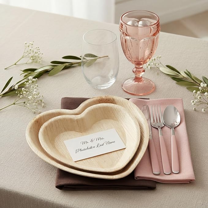 50 Pcs Heart Shaped Palm Leaf Plates, Disposable Compostable Plates, Bamboo Like Charcuterie Boards for Wedding, Party, Catering, Camping, Events and Daily Use(8 Inches)
