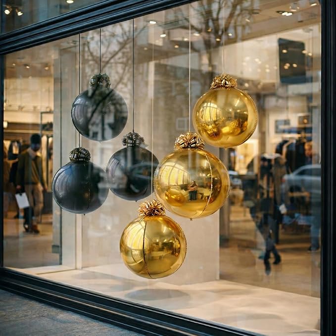 6 Pack Black and Gold Balloons, 22 Inch 4D Metallic Orb Hanging Balloons with 12 Pull Ribbon Bows, Ceiling Party Decorations for Birthday, Graduation 2026, Men’s Birthday and Old Money Party Decor