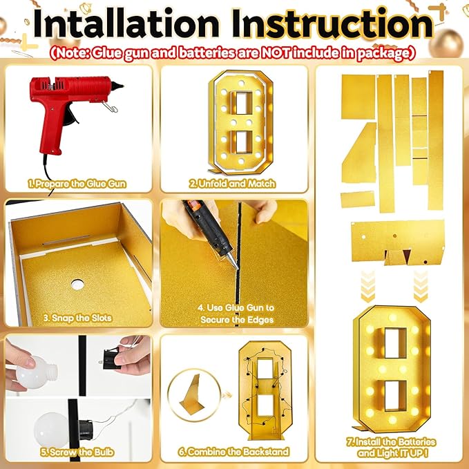 Light Up Numbers 80, 4FT Light Up Numbers Marquee 80 Gold Large Mosaic Number for Men Women, Giant Number Pre-Cut Foam Board Kit for 80th Birthday Anniversary