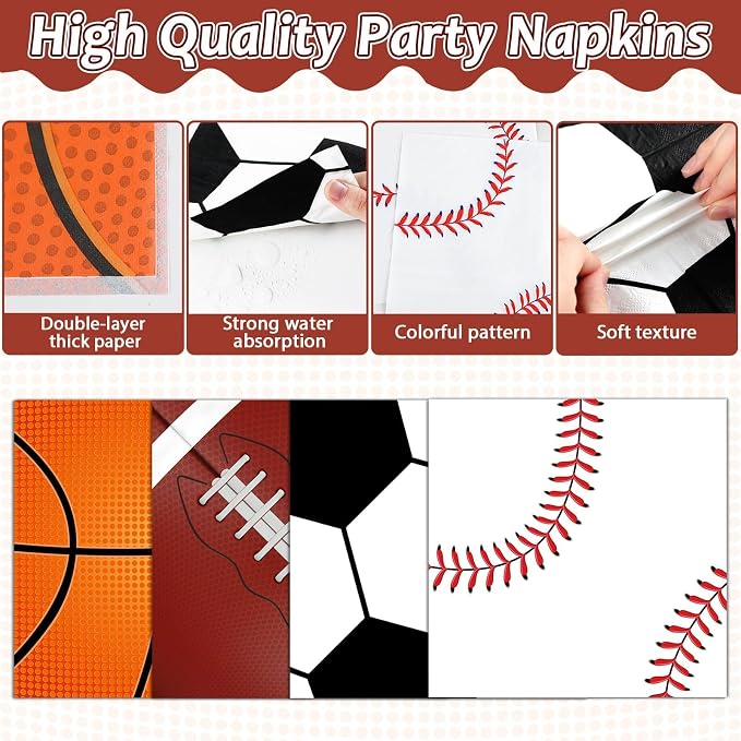 Lonfliness 96 Pcs Sports Party Decoration Sport Plates and Napkins Basketball Football Baseball Dessert Cake Tableware Supplies Rugby Theme Activities Game Disposable Paper Party Dinnerware Favor