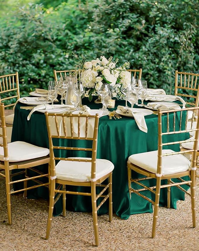 12 Pack 120 Inch Round Tablecloth, Hunter Green Satin Fabric Table Cloth for Round Tables, Wrinkle Resistant Washable TableCover Bright Silk TableClothes for Wedding Party Dining Tables Banquet