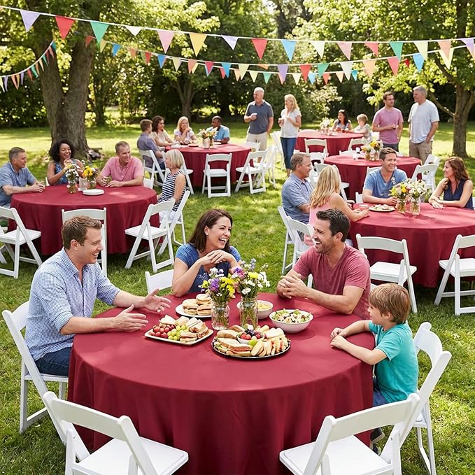 8 Packs 90 Inch Burgundy Round Tablecloth in Diameter, Washable Polyester Fabric Tablecloths, Wrinkle Resistant Table Cloth for Wedding Party Banquet Dining