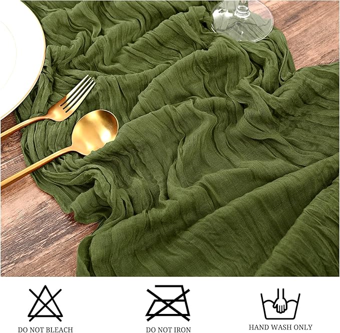 15 Pack Olive Green Table Runner 17 x 108inch Cheesecloth Table Runner Boho Gauze Table Runners Rustic Sheer Fabric Cheese Cloth Table Runners for Wedding Party Bridal Shower Farmhouse Thanksgiving