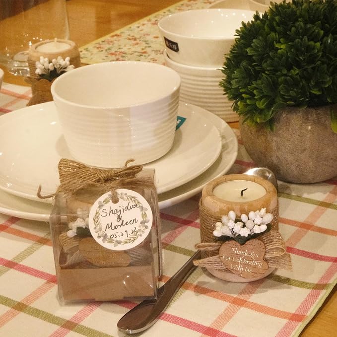 30 Pack Wedding Favors Wood Tealight Candle Holders, Bridal Shower Favors for Guests Bulk, Baptism/Baby Shower Centerpieces for Tables, Wood Cylinder Candle Set for Baby Shower Decorations