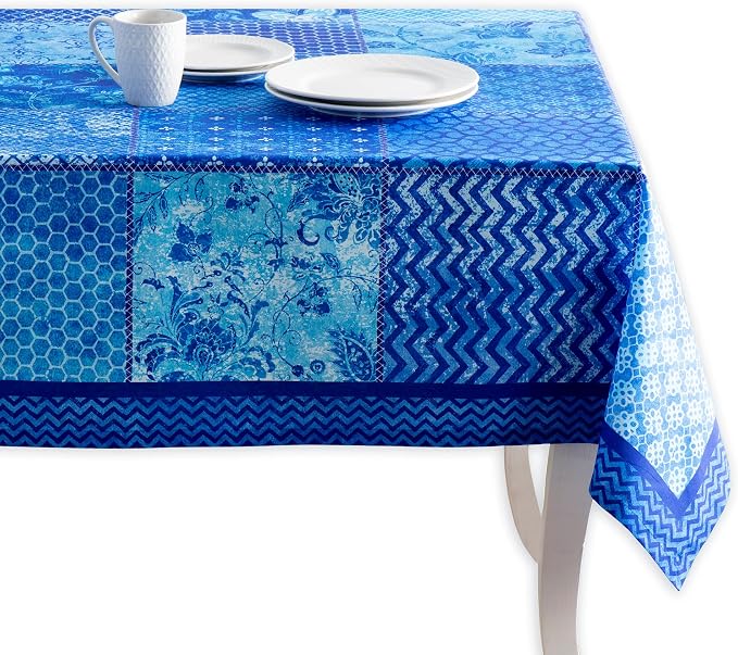 Maison d' Hermine Table Cloth Rectangle Table 100% Cotton 70 x 108 Inches Tablecloth Reusable Decorative for Dining Kitchen Room Farmhouse Party Home Hotel Restaurant Spring Summer - Indigo Love