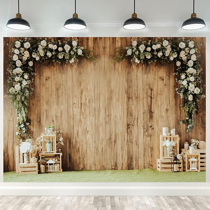 Wedding Backdrop 15x10ft Rustic Wood Wall Flower Backdrop Decorations for Mr and Mrs Wedding Ceremony,Reception,Anniversary,Bridal Shower,Engagement,Party Banner, Photoshoot,Photo Booth Props