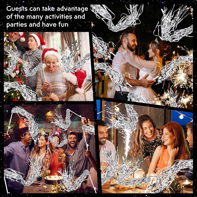 100 pcs Wedding Wands Tinsel, Light up Wand Wedding with LED, Wedding Wand with Light for Wedding Send off, Ideal Props for Weddings, Birthday Parties, Christmas Cheerleading Games (Gold)