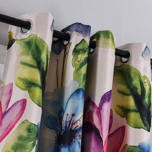 Taisier Home Stylish Living Elegant Abstract Colorful Curtains Printed,Multicoloured Curtains Print,Fashion Curtain 63 Inch Lenth for Bedroom(Floral Print Curtain 2 Pieces Set)
