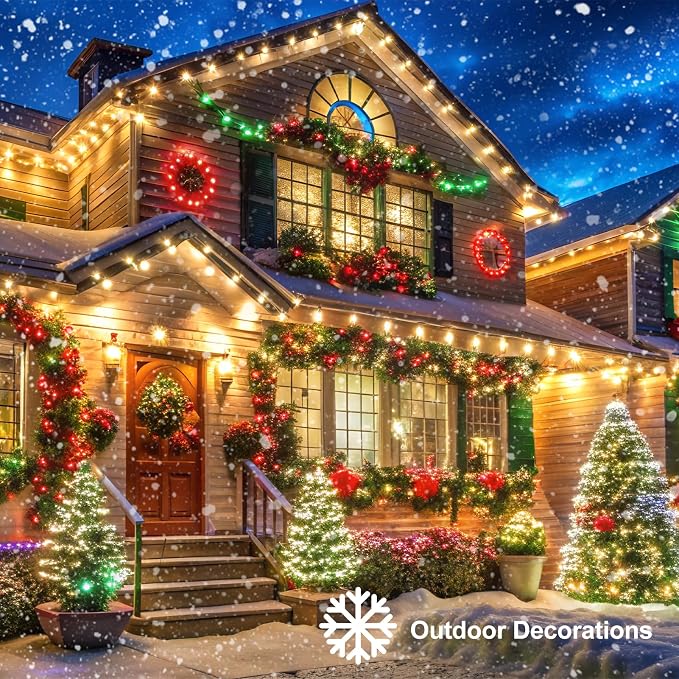 200LED 66ft Christmas String Lights Battery Wreath Lights for Classroom | Green Wire, Timer, 8 Lighting Modes,Waterproof,Fairy Lights for Bedroom Christmas Decor, Warm White
