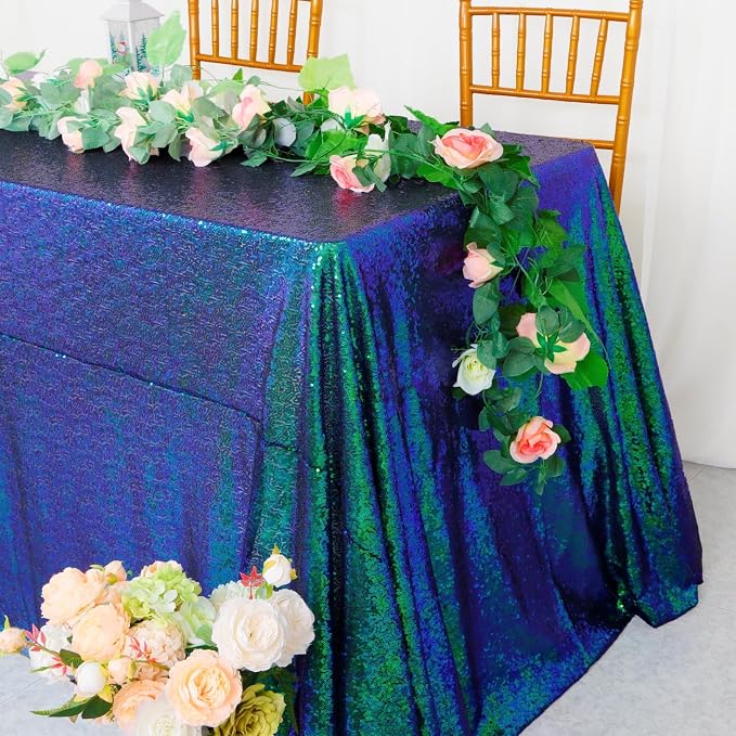 ShiDianYi Iridescent Green Tablecloth for Rectangle Table Sequin Tablecloth 90X156 Inch Sparkle Table Linen for Christmas Party Cake Decor Shiny Green Tablecloth Rectangular Wedding