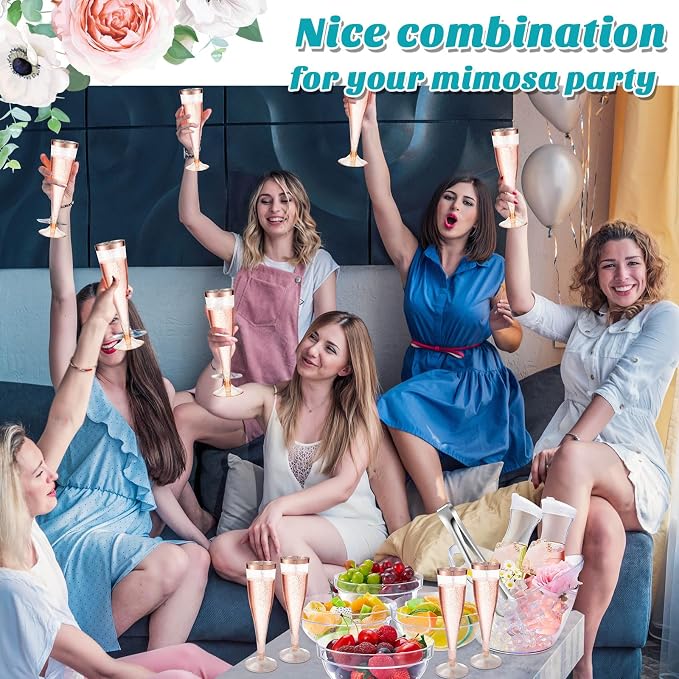Pickmesh 237 Pcs Mimosa Bar Set up Supplies Kit - 2 Acrylic Beverage Tubs, 4 Carafes, 6 Bowls, 20 Champagne Flutes, 100 Straws & Picks, Banner, Mimosa Bar Gift Ideas for Bridal Shower Decoration