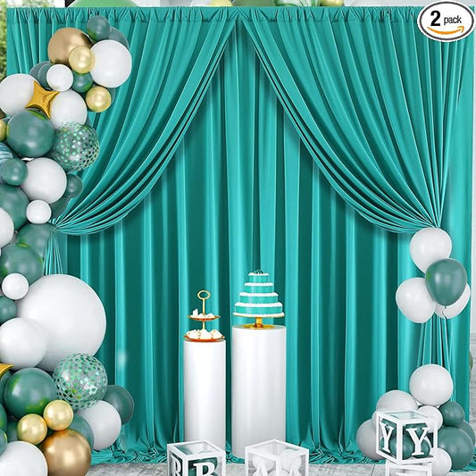 10x10ft Turquiose Backdrop Curtains for Parties, 2 Panels 5x10ft Wrinkle-Free Polyester Background Curtains for Wedding, Birthday, Baby Shower,Graduation, Decorations
