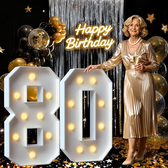 3FT Marquee Numbers 80, Large Light Up Numbers for 80th Birthday Decorations Big DIY Mosaic Number 80 Birthday Party Backdrop for Women and Men Anniversary Decor Pre-Cut Foam Board Kit