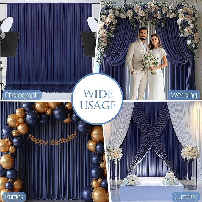 ESGOTBME 20x10ft Wrinkle Free Navy Blue Backdrop Curtain for Parties Soft Fabric Drapes Wedding Curtain Backdrop for Birthday Party Decorations Background for Photography 5x10ft, 4 Panels