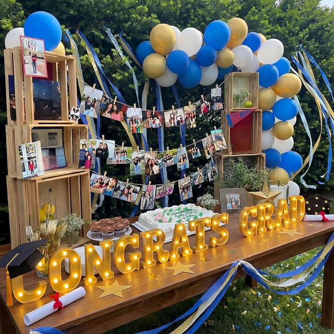Honoson 14 Pcs Congrats Grad Decorations Lights up Sign with 2 Cap Lights Graduation Party Decorations for Kindergarten High School College Grad Senior Night Celebrations
