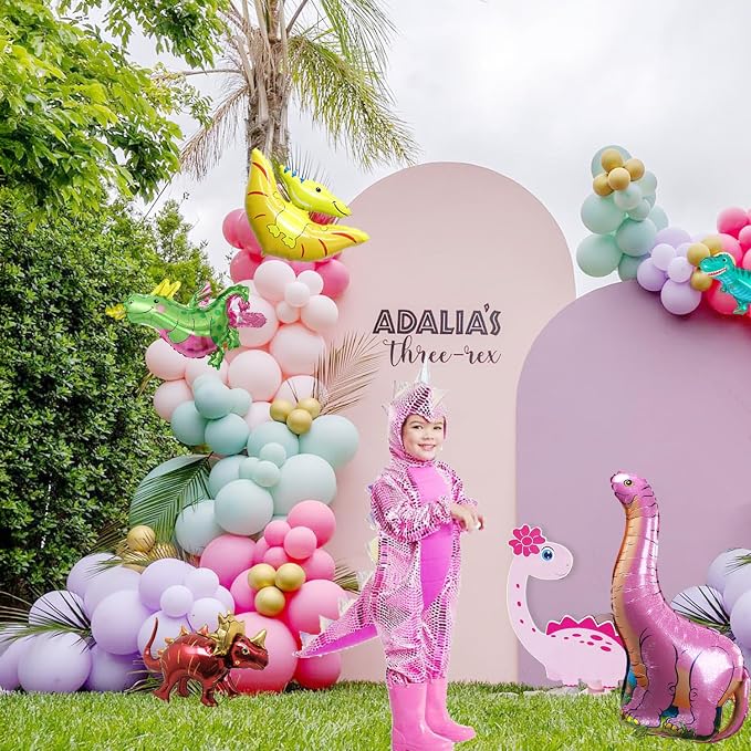 Pink Dino Balloon garland arch kit with Pastel Pink Purple Teal and Foil Dinosaur balloon for dinosaur Theme Party Decorations for Girl (Pink Purple Teal)