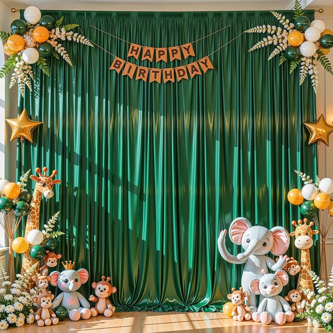 20x10ft Dark Green Glitter Backdrop Curtain for Parties, Wrinkle Free Satin Photo Backdrop Drapes 4 Panels 5x10FT Shimmer Back Drop Cloth for Wedding Birthday Baby Shower Photography Background Decor