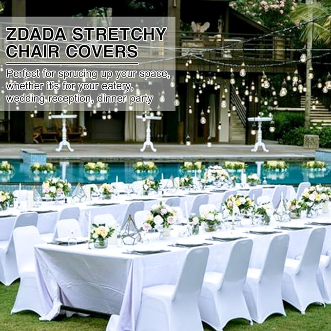 50 PCS Banquet Chair Covers for Wedding Universal Polyester Spandex Chair Cover Stretch Slipcovers for Party Dining Flat-Front Chair (White)