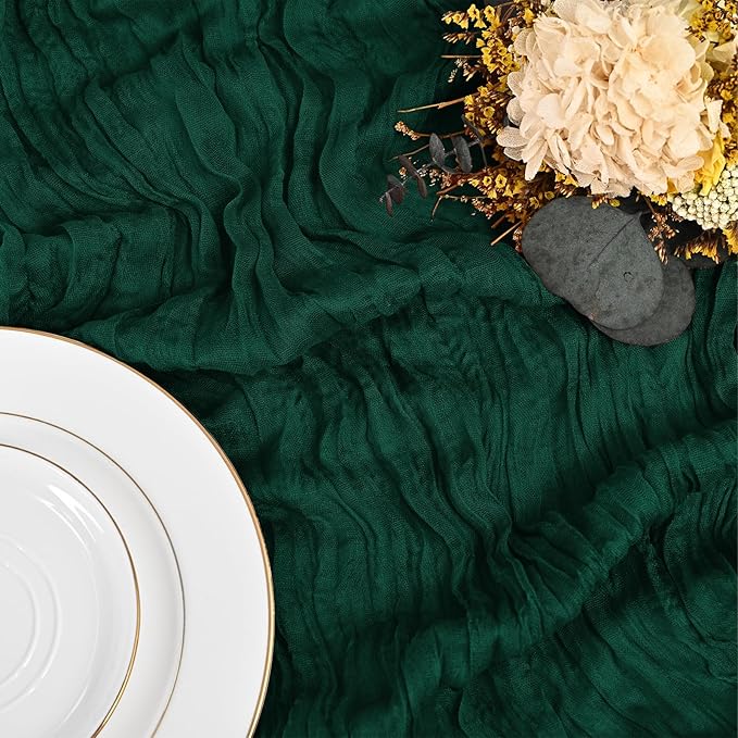 12 Pack Emerald Green Table Runner 10Ft Cheesecloth Table Runner Rustic Gauze Table Runners Romantic Long Sheer Fabric Cheese Cloth Table Runners for Wedding Party Bridal Baby Shower
