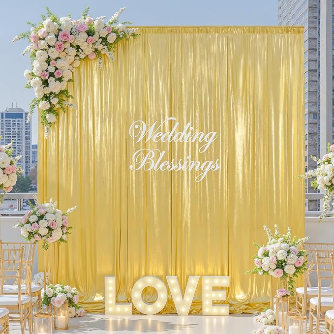 40×10FT Gold Sequin Backdrop Curtains Wedding Backdrop Drapes Wrinkle-Free Thick Glitter Photo Background Fabric for Birthday Graduations Friendgiving Christmas Party Photography Stage Decor
