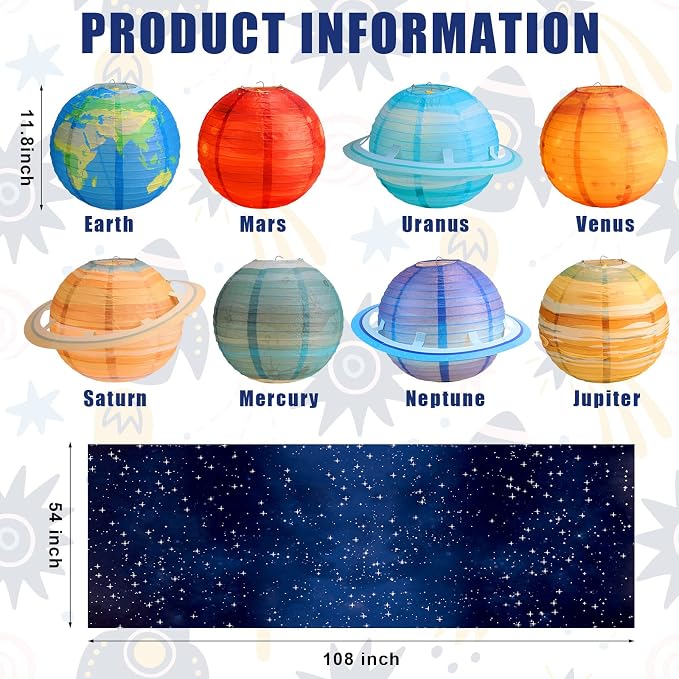 Sotiff 16 Pcs Outer Space Birthday Themed Party Decorations Supplies Includes Space Tablecloth Planet Paper Lanterns Plastic Universe Garland Astronaut Ufo Rocket Balloon for Star System