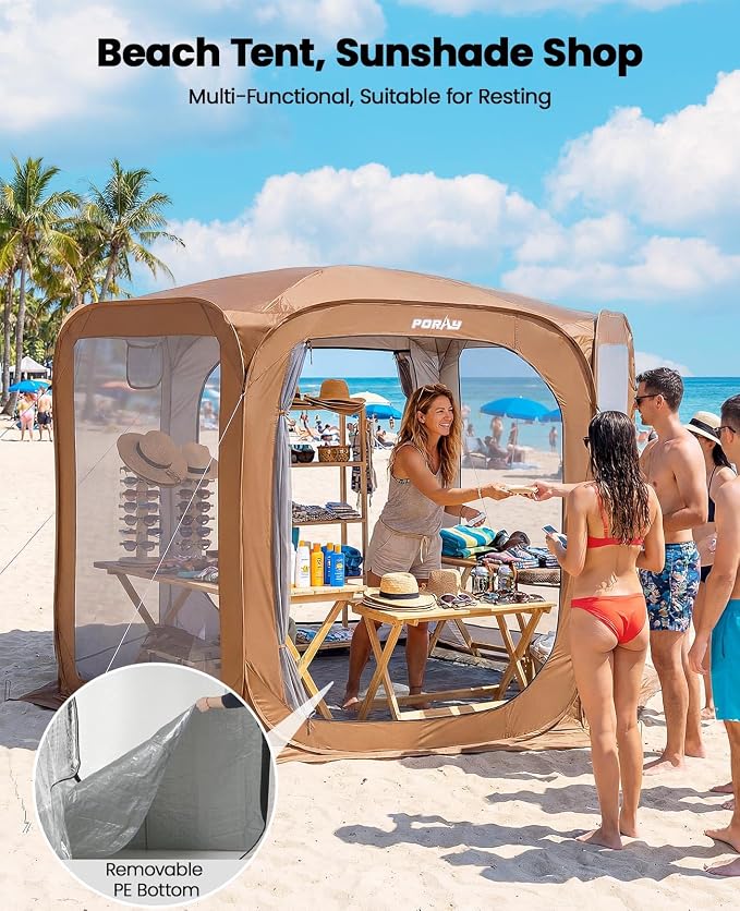 Porayhut Pop up Screen House Tent Sun Shelter with Breathable Mesh Doors,Portable Camping Tent with Detachable Waterproof Floor,10x10FT Screen Canopy Outdoor for Family Friends Party in Backyard,Park