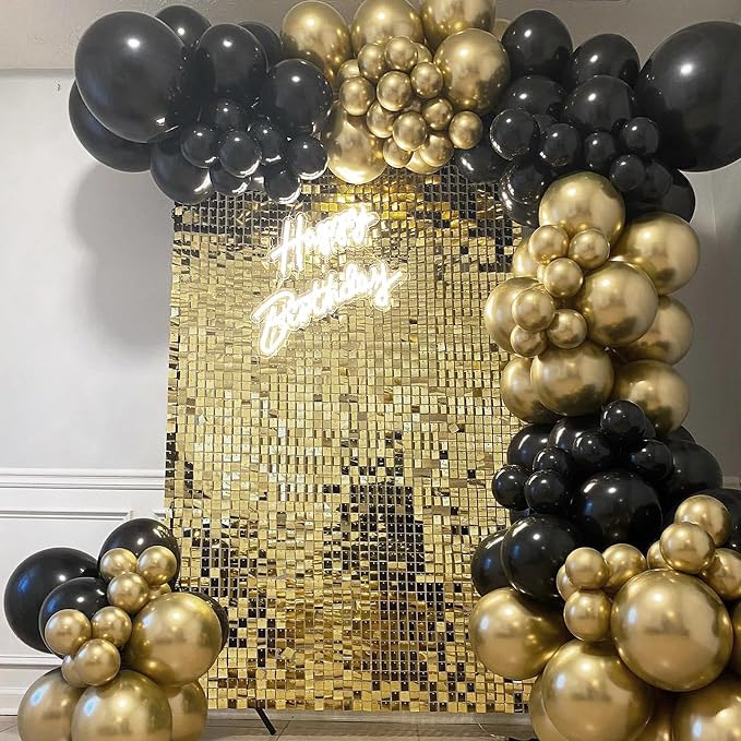 Light Gold Shimmer Wall Backdrop,Shiny Sequins,48Pcs Sequins Backdrop Panels,Glitter Bling Photo Background for Birthday Party Wedding Engagement Anniversary Graduation (Each 1FT², Total 48FT²)