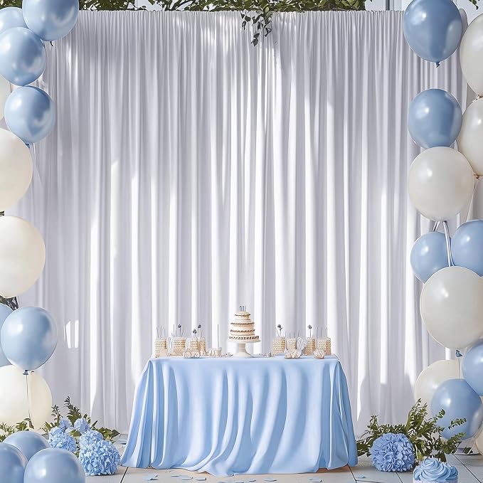 10ftx14FT Wrinkle Free White Backdrop Curtain, 2 Panels 14FT Height White Wedding Backdrop Drapes, Silky Polyester Back Drop Cloth for Birthday Photography Background Party Backdrop Draping