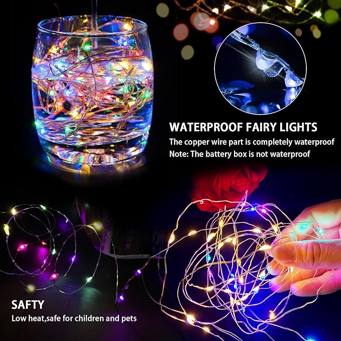 12 Pack Fairy Lights 7Ft 20 LED Twinkle String Lights 3 Modes Battery Operated Waterproof Firefly Starry for Mason Jar Party Wedding Easter Valentines Day Table Centerpieces,Rainbow-Pastel
