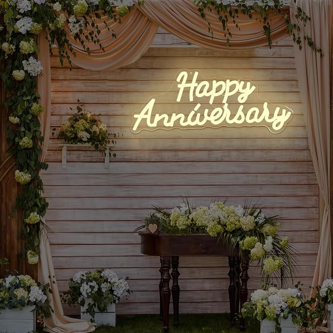 Happy Anniversary Neon Sign Dimmable Wedding Anniversary Decorations Led Sign Backdrop Feliz Aniversario Light Up Sign for Party Decor Gift for Couple(16.2"x6.14")