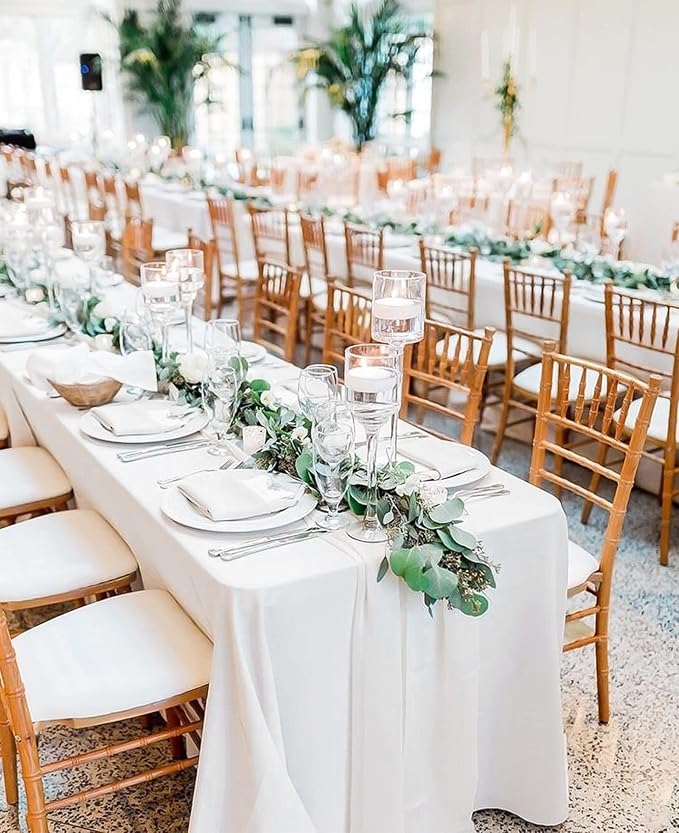 Showgeous 4 Pack White Rectangle Tablecloth, 90 x 132 Inch, Wrinkle Resistant, Machine Washable Polyester, Perfect for 8ft Table, Wedding, Dining, Parties