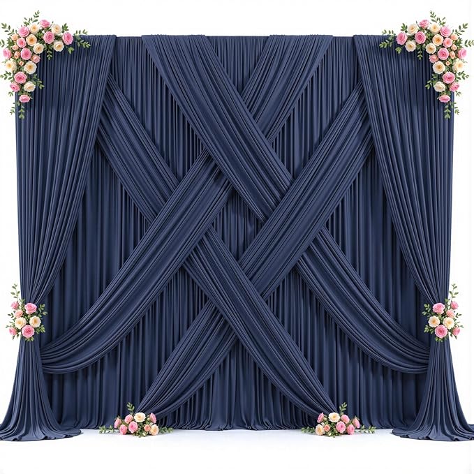 6 Panels Navy Blue Backdrop Curtain for Parties Wedding Wrinkle Free 30ft x 10ft Backdrop Drapes Panels for Baby Shower Gender Reveal Birthday Photo Photography Polyester Fabric Background Decoration