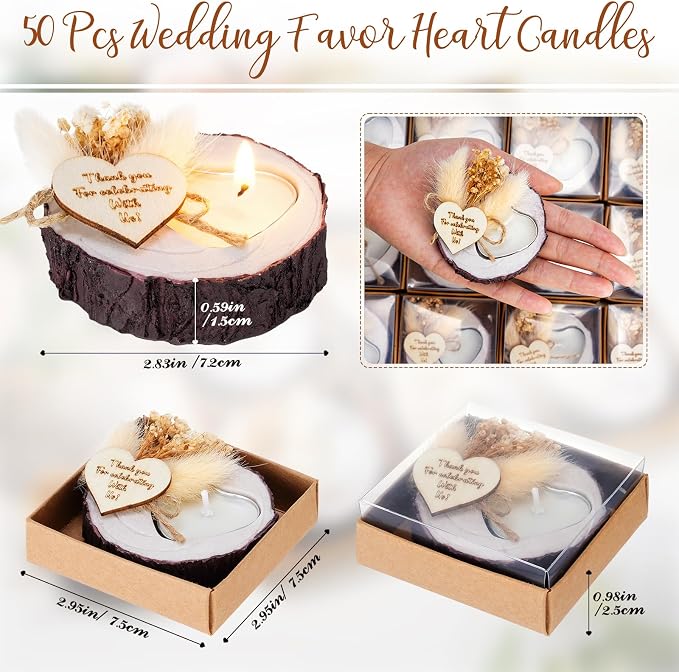 MTLEE 50 Pcs Wedding Favor Candle Holders, Rustic Wooden Wedding Bridal Shower Party Souvenirs Favors Candle Gifts for Guests