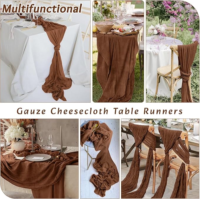 8Pack Brown Table Runner 10FT Brown Cheesecloth Table Runner 35x120Inch Long Boho Cheese Cloth Table Runners Rustic Gauze Table Runners for Party Wedding Bridal Shower Baby Shower Decorations