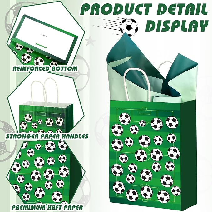 Outus 24 Pcs Soccer Party Favor Bags Sports Ball Goodie Gift Paper Bags with Handles Sports Ball Candy Treat Pouch for Sport Football Party Birthday 2026 World Soccer Decorations Supplies