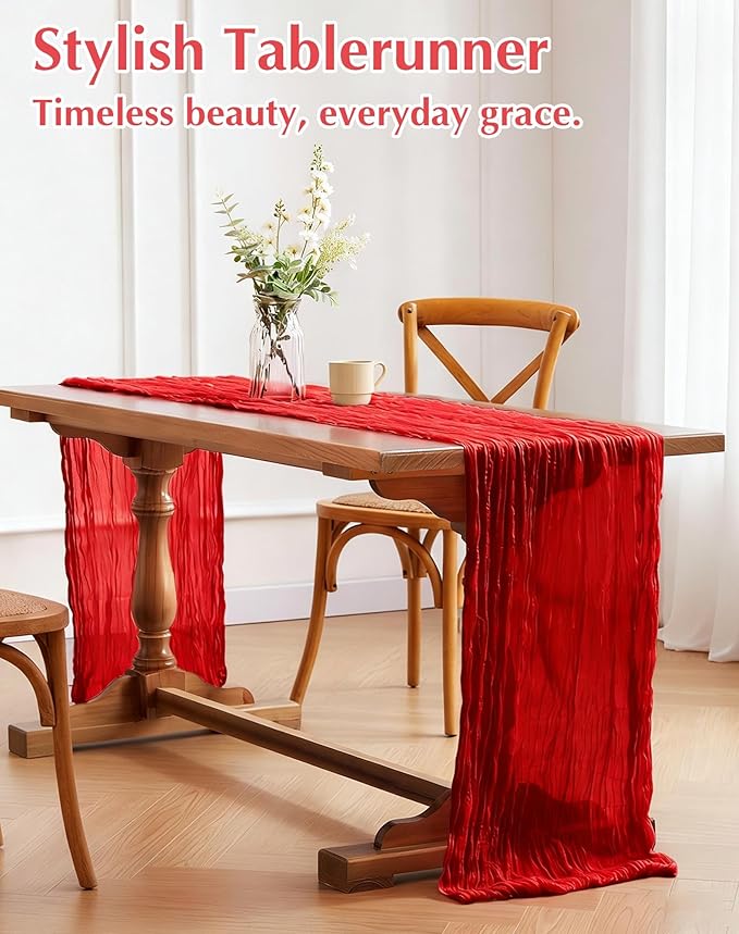 8 Pack Red Cheesecloth Table Runner 21x120 Inch Gauze Table Runners Reusable Polyester 10ft Boho Rustic Cheese Cloth Table Runner for Wedding Party Baby Shower