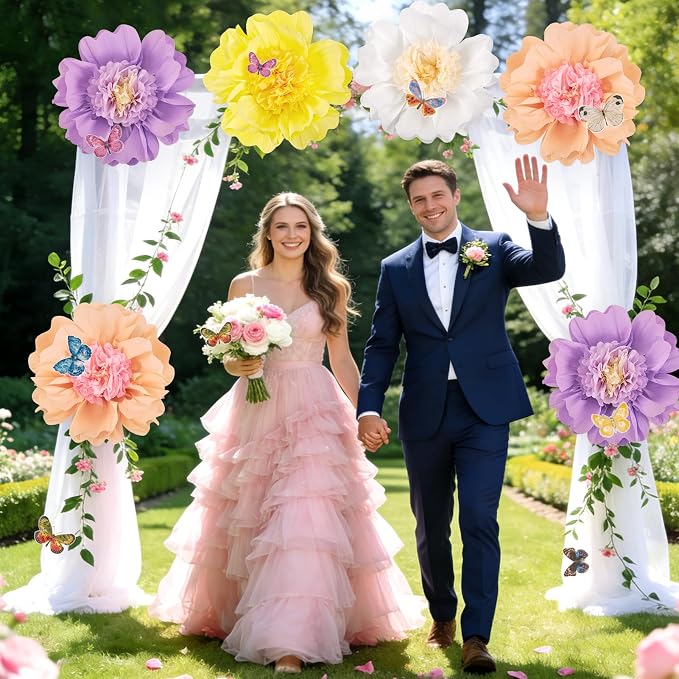 SUNBEAUTY Pastel Paper Flower Butterfly Decorations 20'' Giant Crepe Flowers Large Tissue Paper Flowers Decorations 3D Paper Butterfly for Wall Birthday Spring Wedding Backdrop Bridal Shower Classroom