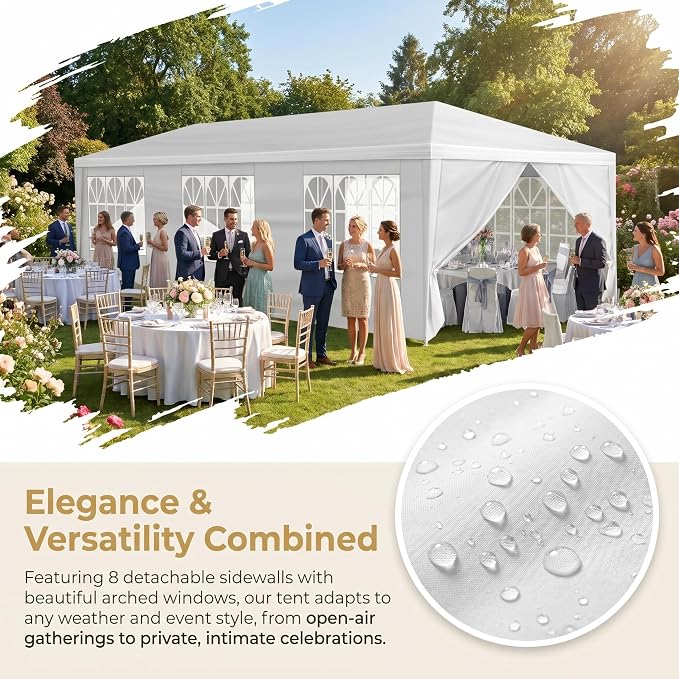 10x30 Canopy Tent for Parties, Heavy Duty Waterproof Outdoor Tent with 8 Detachable Sidewalls & Window Panels, Large Event, Wedding & Backyard Shelter, Commercial & Personal Use, White