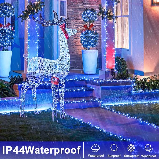 120 LED Blue String Lights Outdoor, 40 FT Clear Wire Christmas String Lights Waterproof, Plug in 8 Modes Fairy String Lights for Indoor Outside Tree Patio Party Holiday Decorations